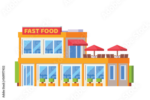 Vector fast food burger building flat design illustration