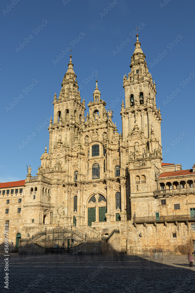 Santiago de Compostela, Spain. Views of the main facade of the Cathedral of Saint James from the Obradoiro Square