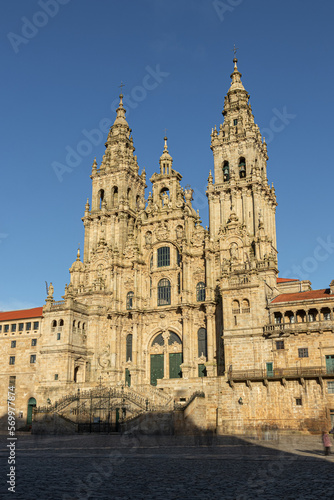 Santiago de Compostela, Spain. Views of the main facade of the Cathedral of Saint James from the Obradoiro Square