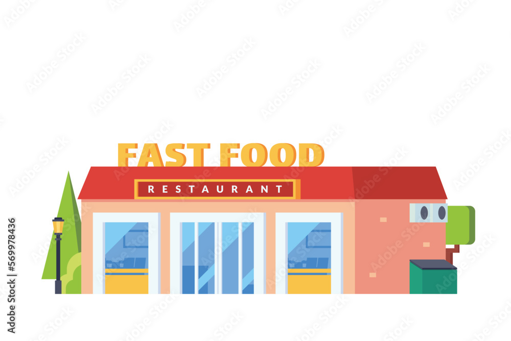 Vector fast food building flat design illustration