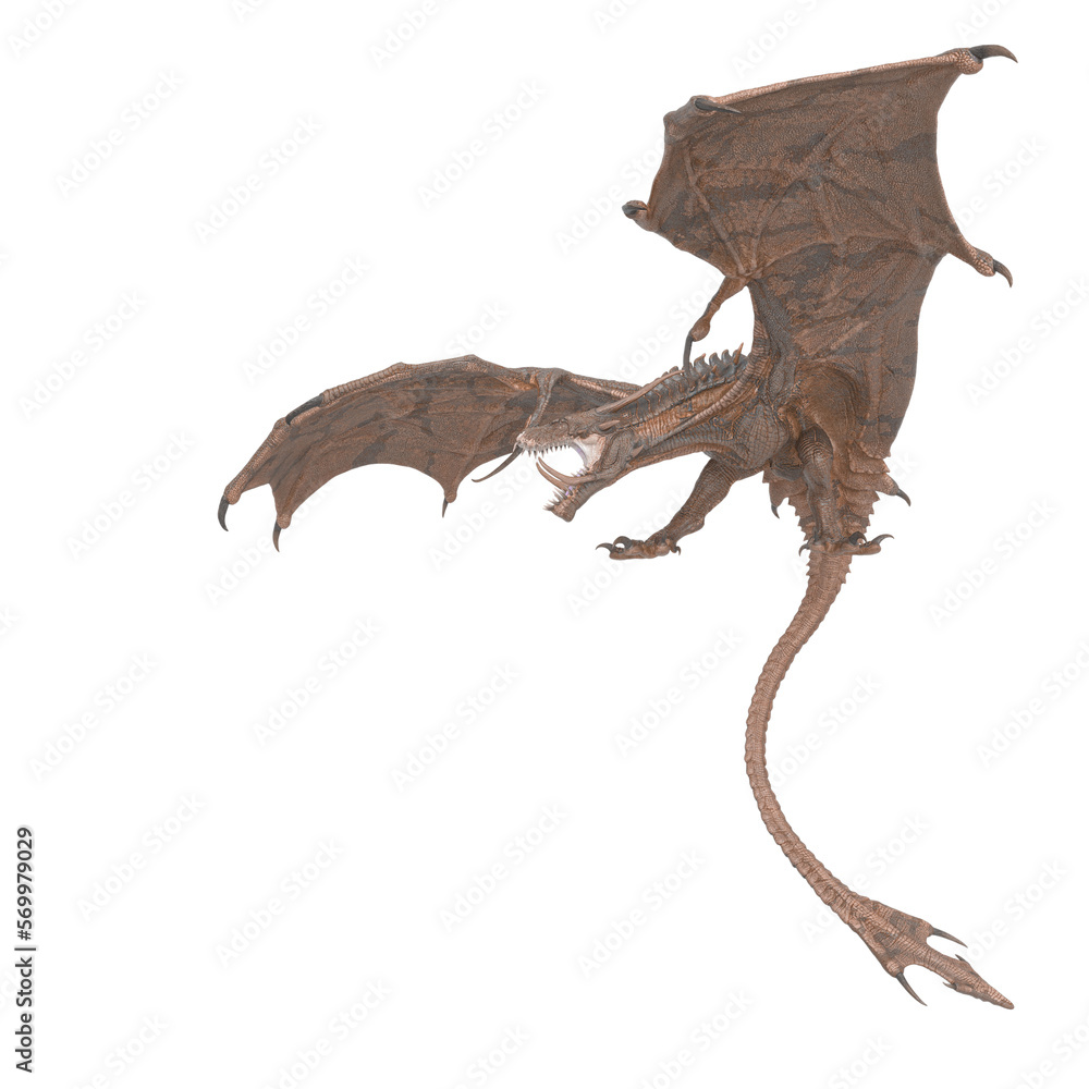 dragon is threatening on white background side view