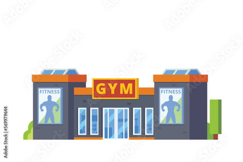 Vector gym fitness workout building flat design illustration
