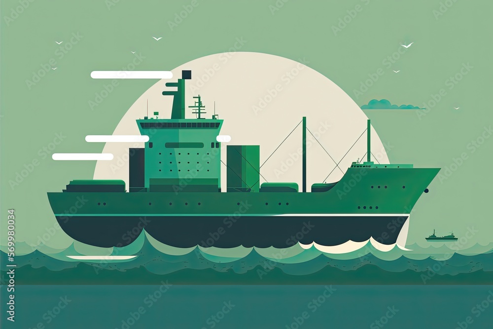 Cargo ship on the sea clean ocean landscape. Generative AI Cargo ship on the sea clean ocean landscape. Generative AI