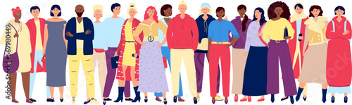 Crowd of young stylish people. Modern student fashion