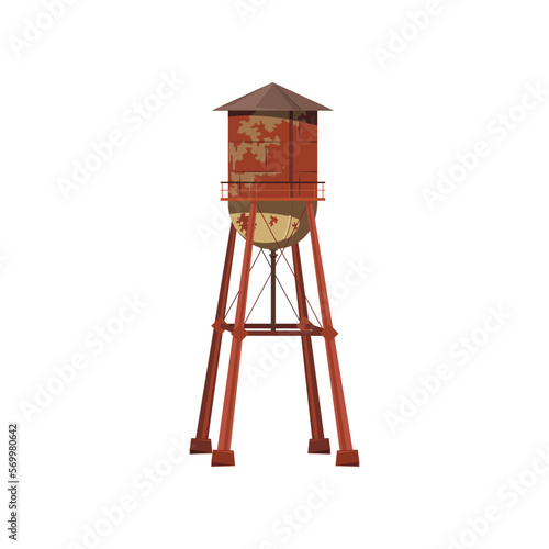 Rustic metal construction for storing water vector illustration. Cartoon drawing of water tower for storage of hydro resource reserve isolated on white background. Water supply concept