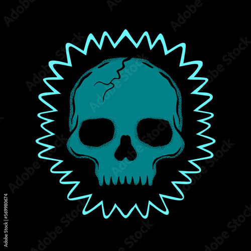 Green skull art Illustration hand drawn style premium vector for tattoo, sticker, logo etc © skizophobia