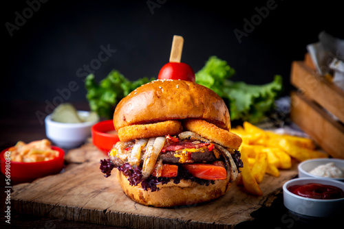 Homemade hamburger served w...