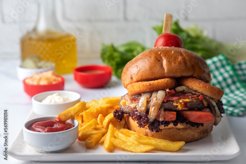 Homemade hamburger served w...