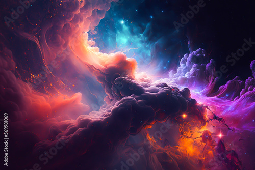 Glowing mysterious universe background. Colorful nebular galaxy illustration. Generative ai