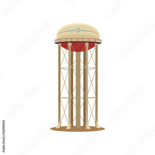 Tall metal construction for storing water vector illustration. Cartoon drawing of water tower for storage of hydro resource reserve isolated on white background. Water supply concept photo