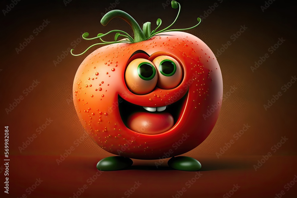 Cute 3D cartoon of tomato character. Generative AI