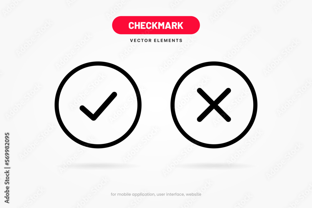 Yes or no icon. Checkmark and check symbol. Approval. Like and dislike icon. X or approve or deny line art vector icon. No symbol. Checkmark and cross sign. False, red deny sign. Yes or no icon. Checkmark and check symbol. Approval. Like and dislike icon. X or approve or deny line art vector icon. No symbol. Checkmark and cross sign. False, red deny sign.