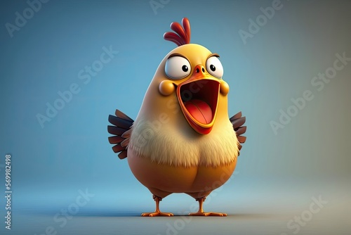 Cute 3D cartoon of chicken character. Generative AI