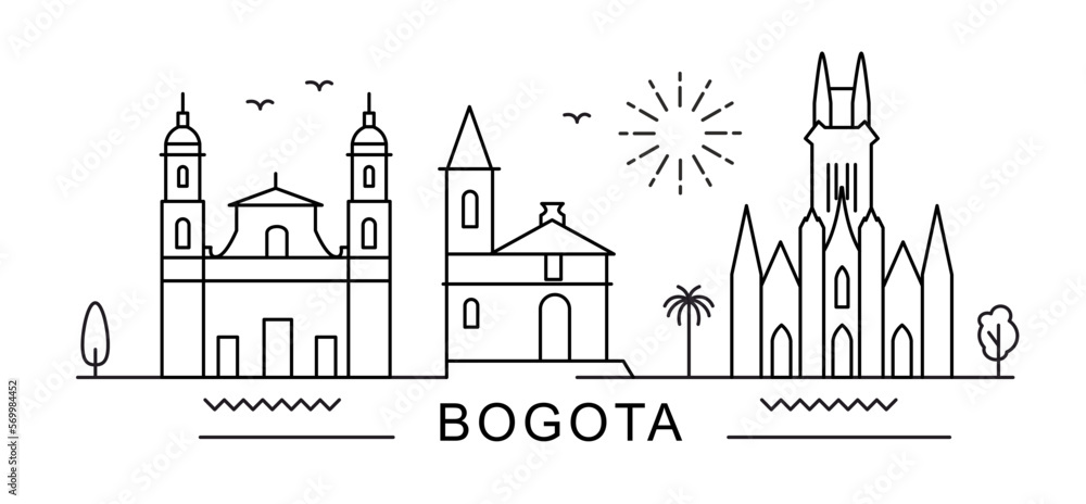 Bogota City Line View. Poster print minimal design. Colombia