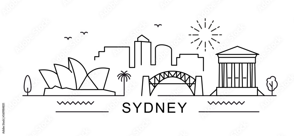 Fototapeta premium Sydney City Line View. Poster print minimal design. Australia world travel