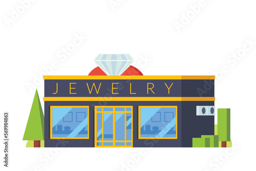 Vector small shop jewelry store building flat design illustration