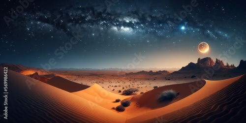 Ramadan Night Sky in the Arabian Desert with Celestial Moon created by generative AI