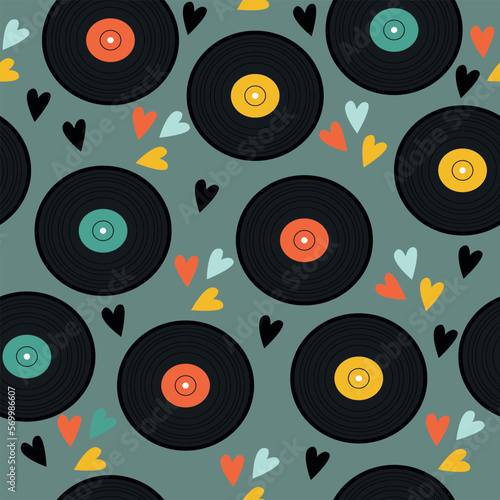 Vinyl record seamless background pattern. Vector illustration.