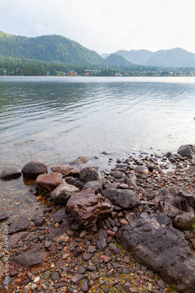 Siberian landscape with stones at the Teletskoye lake coast. Altai Siberian landscape with stones at the Teletskoye lake coast. Altai