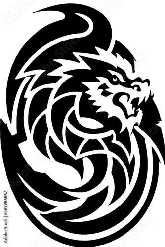 vector illustration of black and white dragon shape