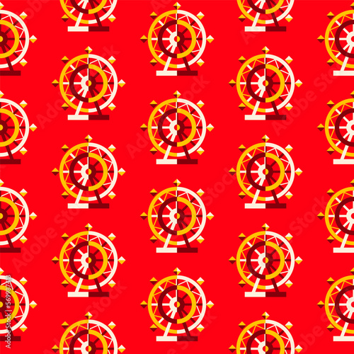 Ferris Wheel Seamless Pattern. Vector Illustration of Entertainment Background.