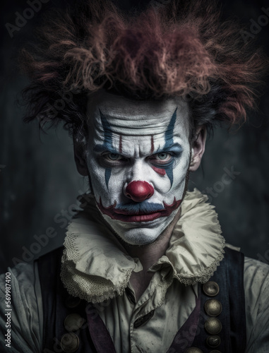 Clown Portrait-Against a dark background-sad expression 