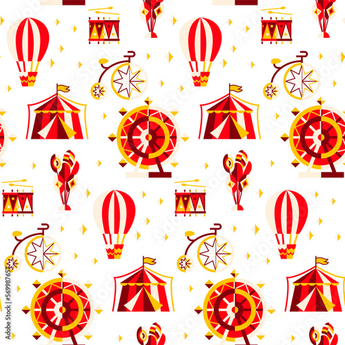 Circus Festive Seamless Pattern. Vector Illustration of Entertainment Background.