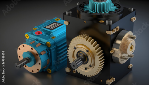 Servo motor and gear system: A photo showing a servo motor and gear system, highlighting the integration of mechanical and electrical systems in mechatronics. photo