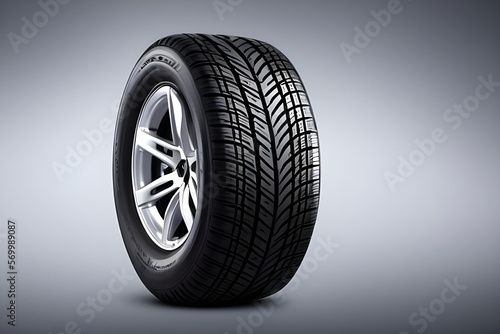 car wheel isolated on white background. car wheel on white background. car tire closeup. car tire close up. track background. tire. tire concept. car tire closeup. tire treads. AI generated.