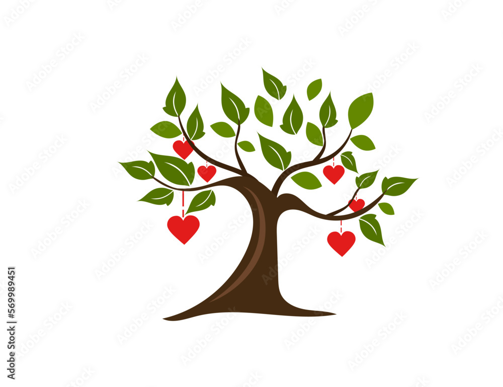 Obraz premium Love tree. Hearts on branches. Vector icon
