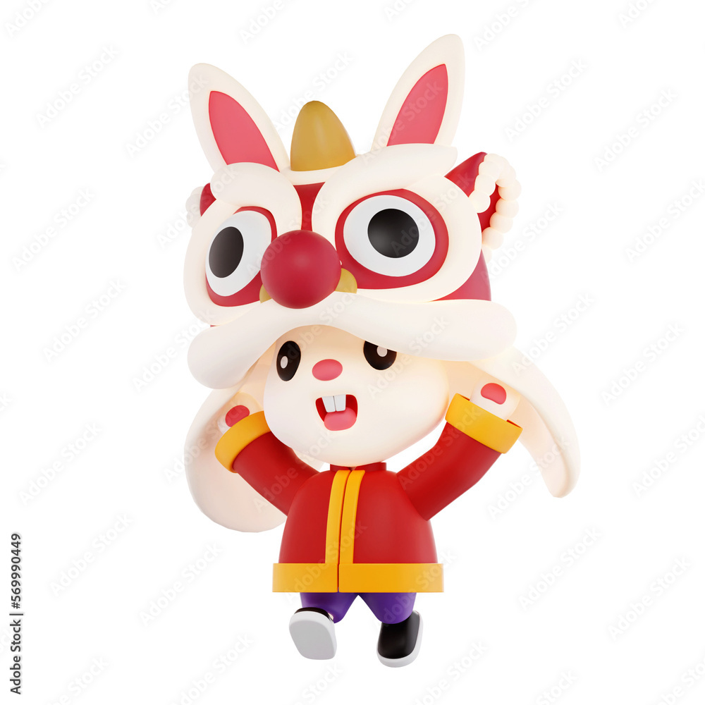 Rabbit with chinese culture costume lion dance 3D Icon Rabbit with chinese culture costume lion dance 3D Icon