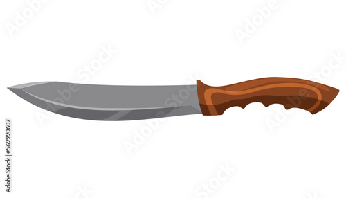 Military hunting knife. Combat weapon blade, vector model type. Trapper sword or hunter knife blade. Protection concept. Warrior blade or jackknife on white background