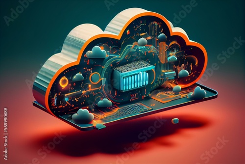 Cloud computing, IT, technology background, AI Generated