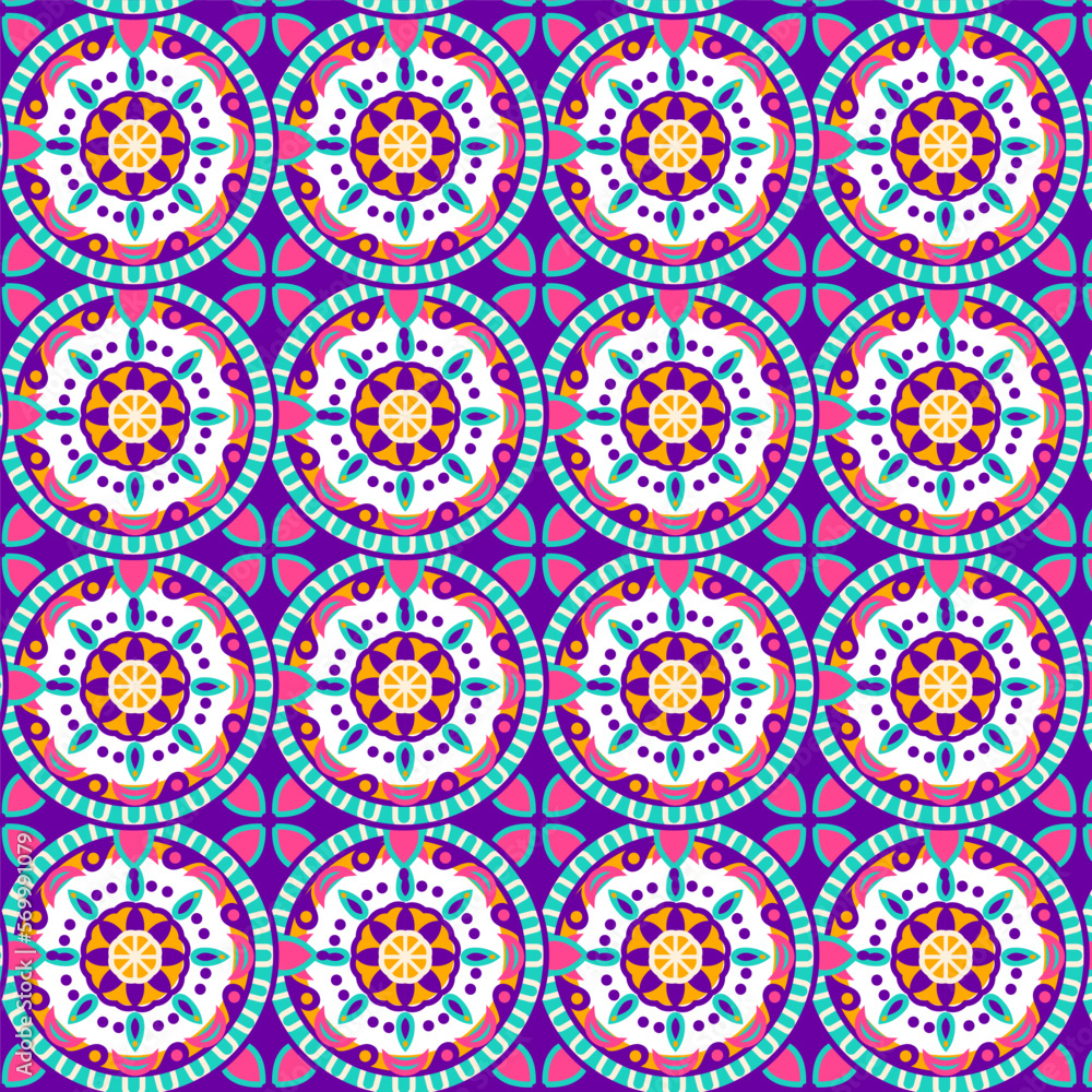 Circle Diwali Mandala Seamless Pattern. Vector Illustration of Indian Holiday Celebration.
