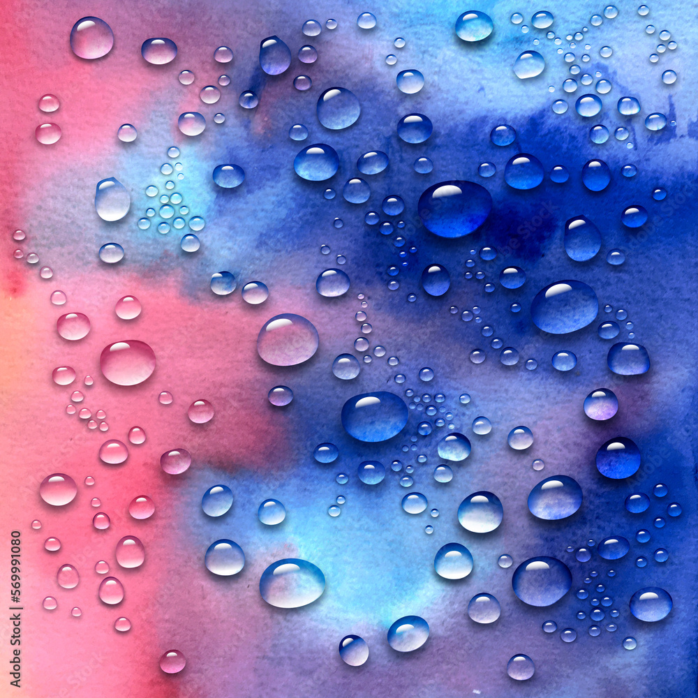 Watercolor background with water drops