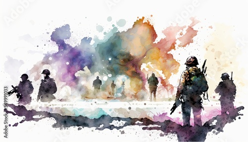 Obraz na plátně group of soldiers walking in the mist, Army modern military illustration waterco