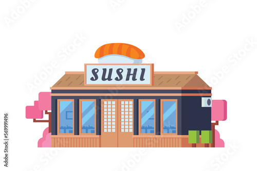 Fototapeta Naklejka Na Ścianę i Meble -  Vector shop sushi restaurant japanese building flat design illustration