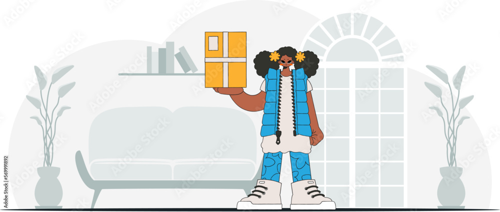 Charming woman holds a box in her hands. Charming woman holds a box in her hands.