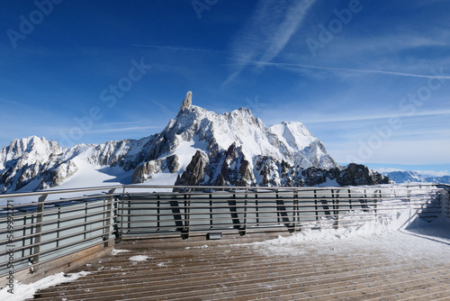 View from Punta Helbronner view platform, italian viewpoint on Mont Blanc, the highest mountain in the Alps