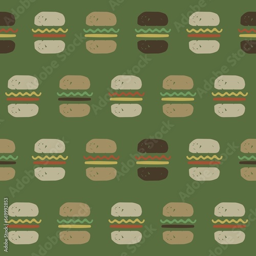 Burgers seamless pattern   Illustration of hamburgers   Vintage Retro food pattern