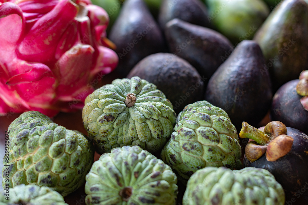 Set of Balinese fruits and vegetables . Flat lay Set of Balinese fruits and vegetables . Flat lay