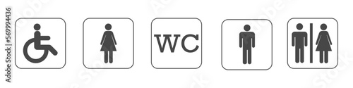 Toilet icons set, toilet signs, WC signs. Toilet vector icons set, male or female restroom wc