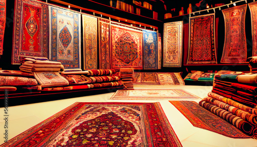 Beautiful and Colorful Traditional Carpets from the Middle East. Generative AI © EwaStudio