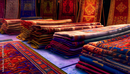 Beautiful and Colorful Traditional Carpets from the Middle East. Generative AI © EwaStudio