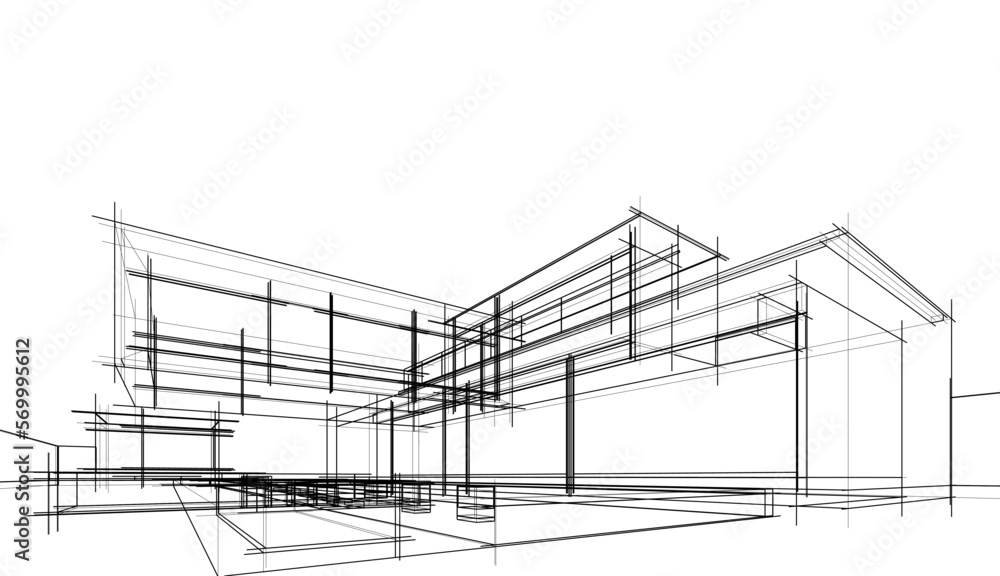 Fototapeta premium Architectural sketch of a house