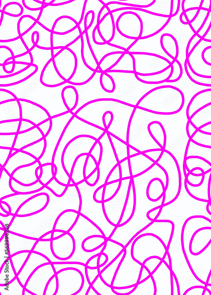 A hand-drawn drawing with pink lines on a white background.Doodle and abstract design on seamless background. A hand-drawn drawing with pink lines on a white background.Doodle and abstract design on seamless background.
