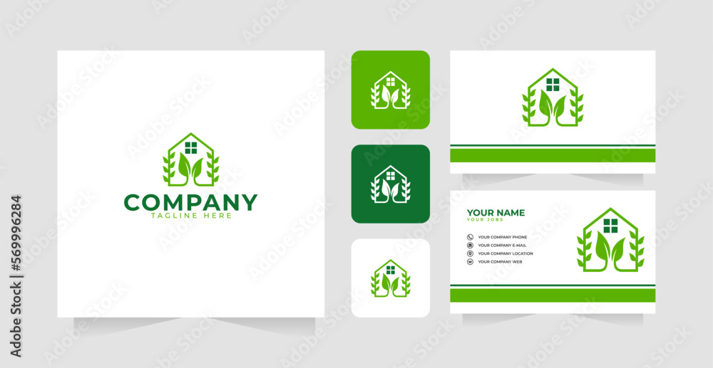 Green home logo design inspiration and business card