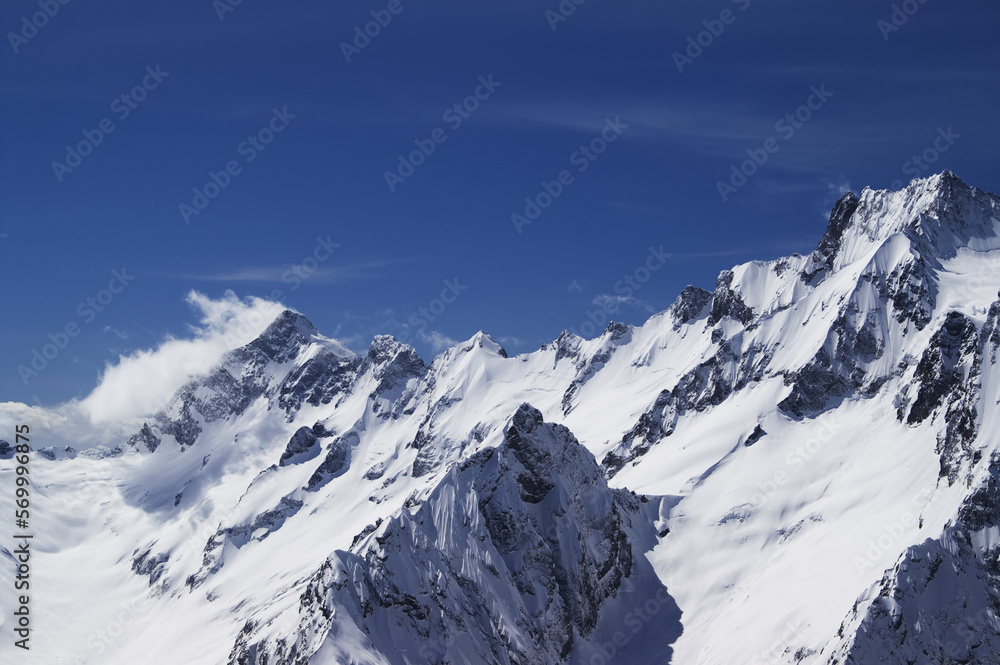 Winter high mountains with snow