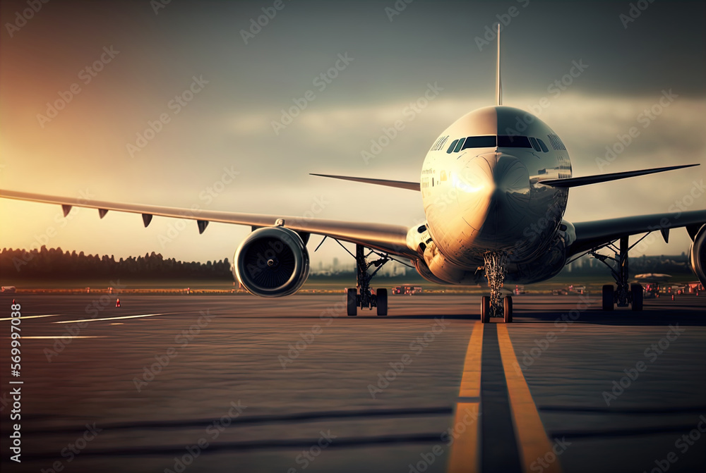 Plane taxiing on the runway. Made with Generative AI. Plane taxiing on the runway. Made with Generative AI.