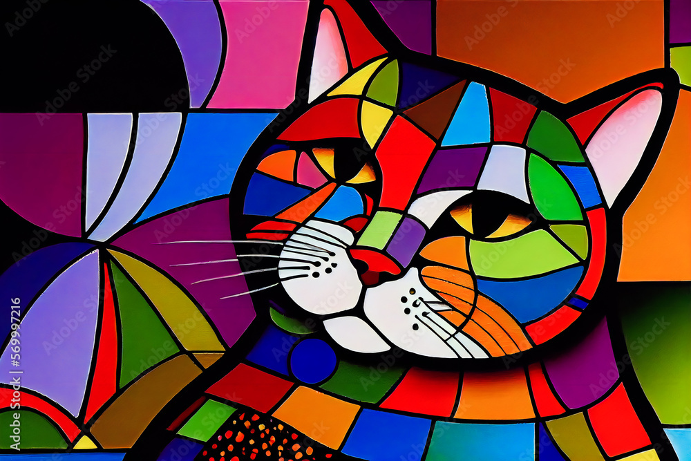 © EwaStudio - Cat Mosaic Portrait Painting. Generative AI © EwaStudio - Cat Mosaic Portrait Painting. Generative AI